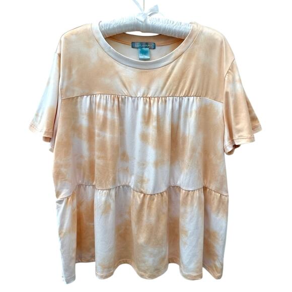 Good Luck Gem Tops - GOOD LUCK GEM | Tie Dye Babydoll Tunic Top Orange White | Size XL